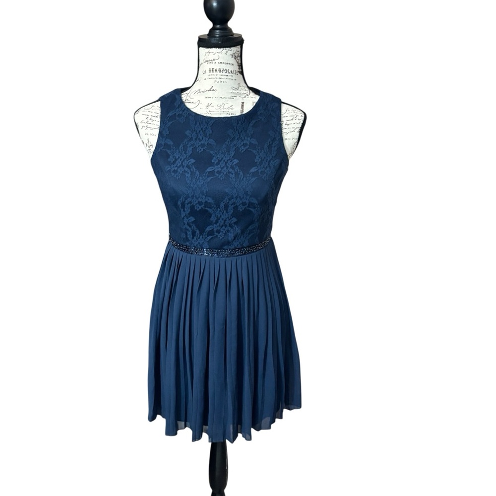 Speechless Navy Blue Lace Mini Dress